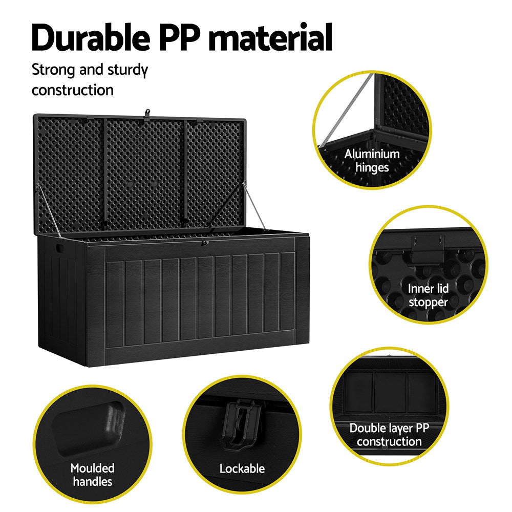 830L Large Outdoor Chest Polypropylene Garden Storage Box - Black - Homecoze