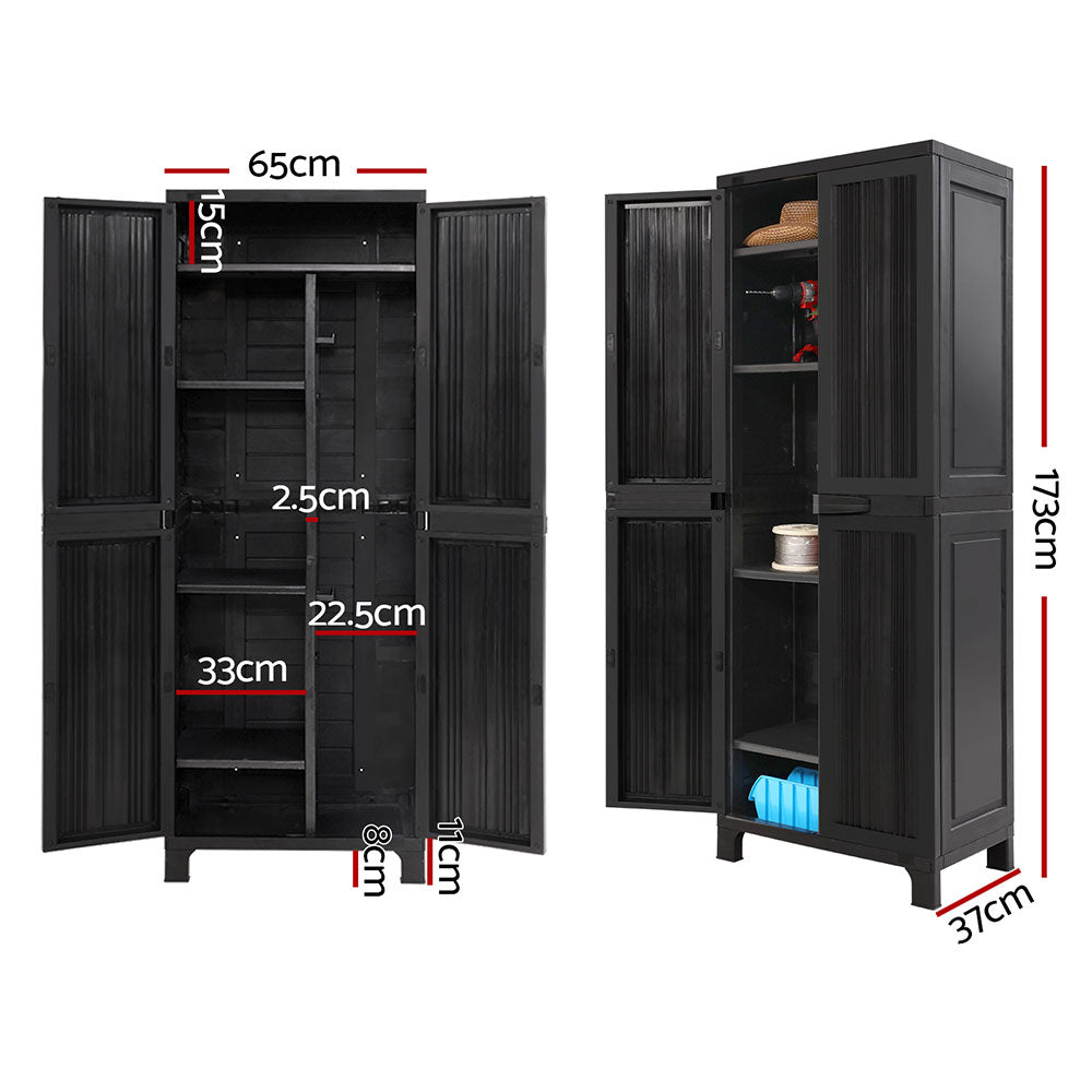 Outdoor Storage Cabinet Lockable Garage Shed Cupboard 173cm Black - Homecoze