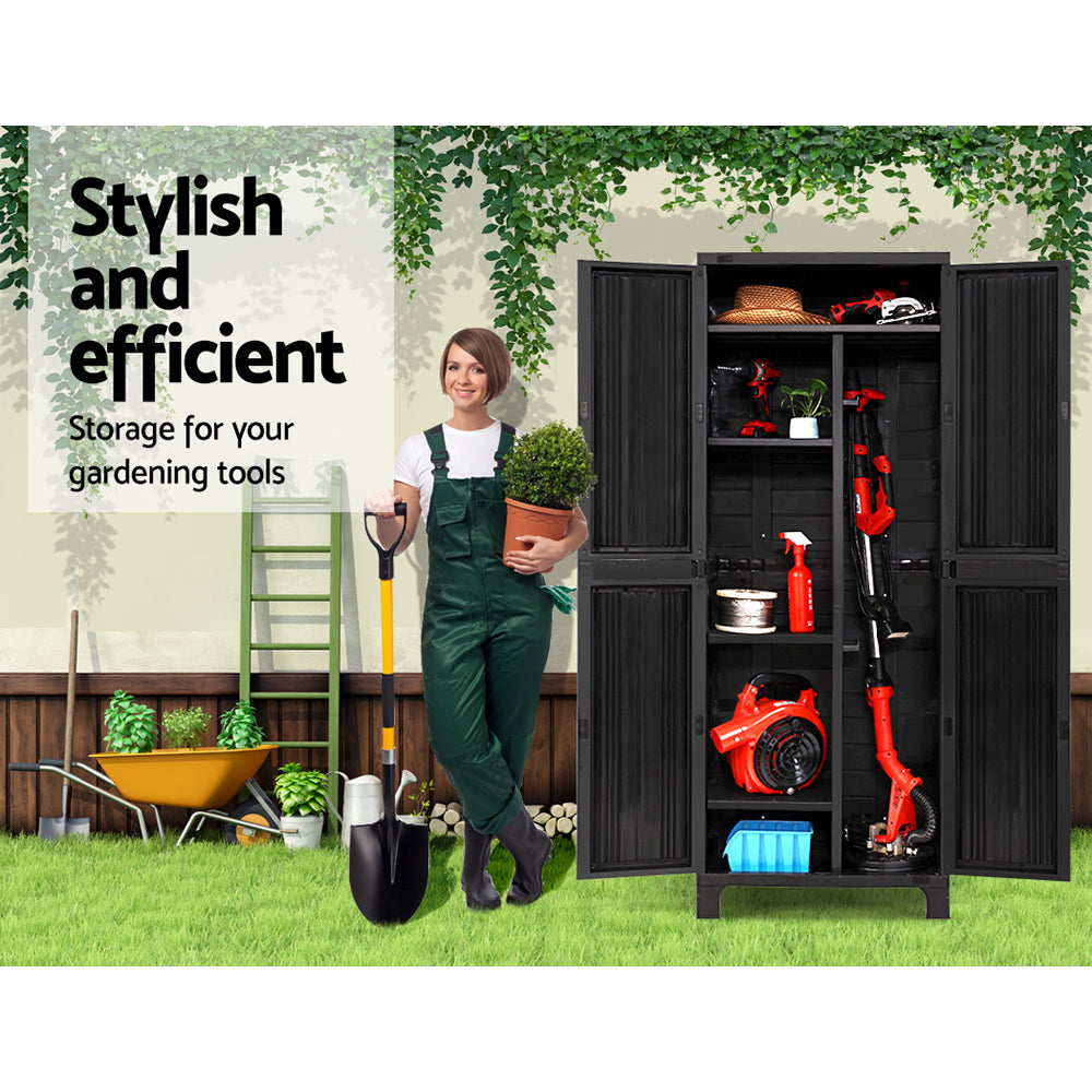 Outdoor Storage Cabinet Lockable Garage Shed Cupboard 173cm Black - Homecoze