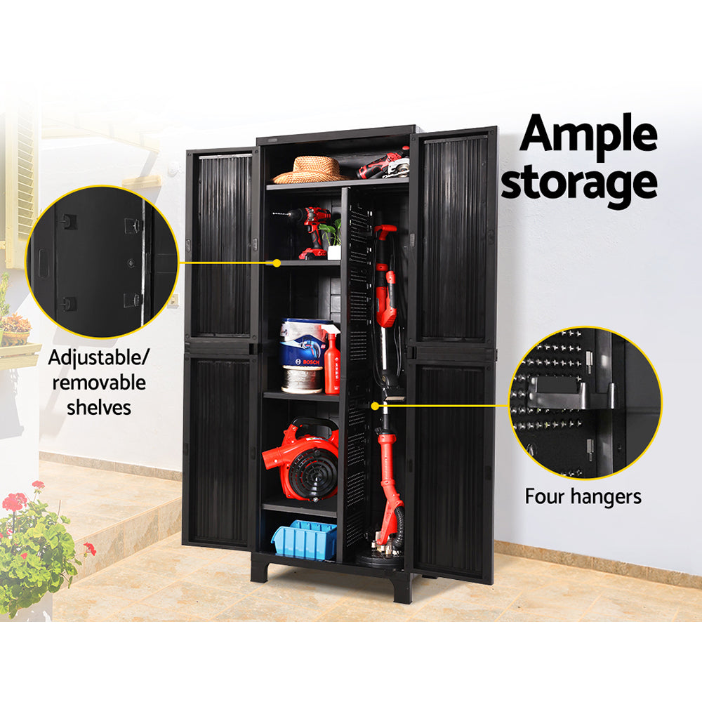 Outdoor Storage Cabinet Lockable Garage Shed Cupboard 173cm Black - Homecoze
