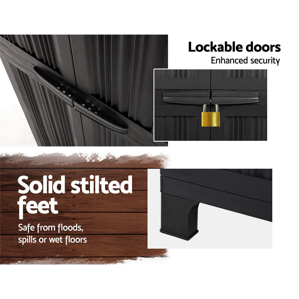 Outdoor Storage Cabinet Lockable Garage Shed Cupboard 173cm Black - Homecoze