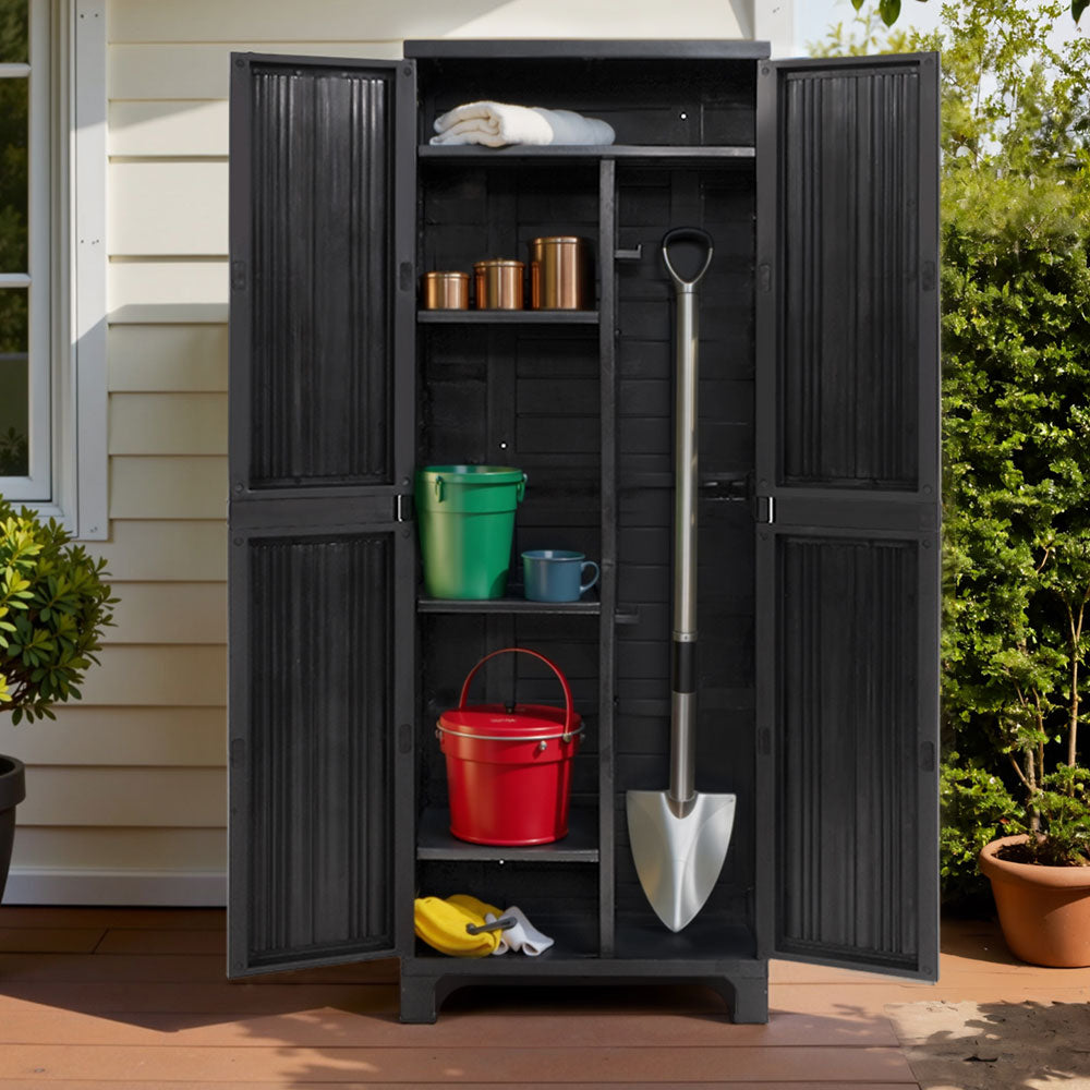 Outdoor Storage Cabinet Lockable Garage Shed Cupboard 173cm Black - Homecoze