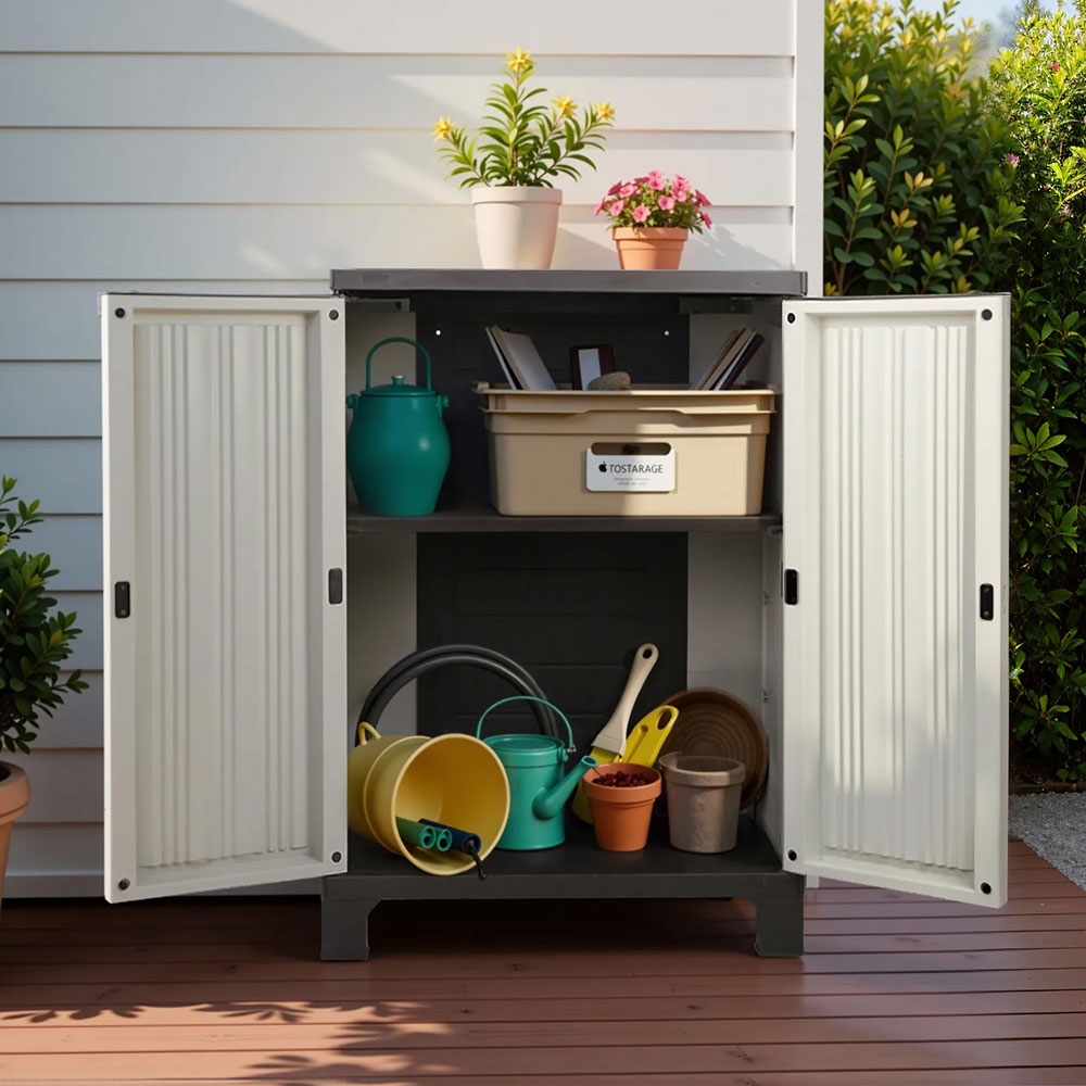 Outdoor Half Size Storage Cabinet Lockable Garage Shed Cupboard 92cm - Homecoze