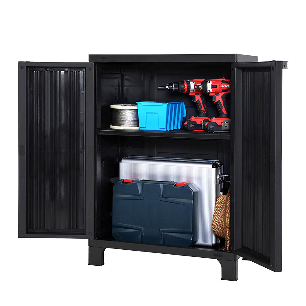 Outdoor Half Size Storage Cabinet Lockable Garage Shed Cupboard 92cm Black - Homecoze