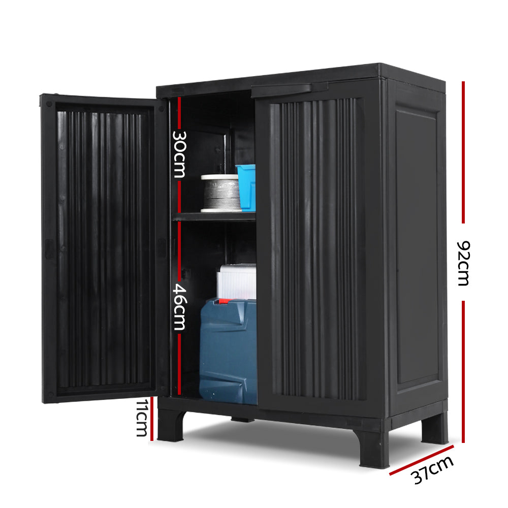 Outdoor Half Size Storage Cabinet Lockable Garage Shed Cupboard 92cm Black - Homecoze
