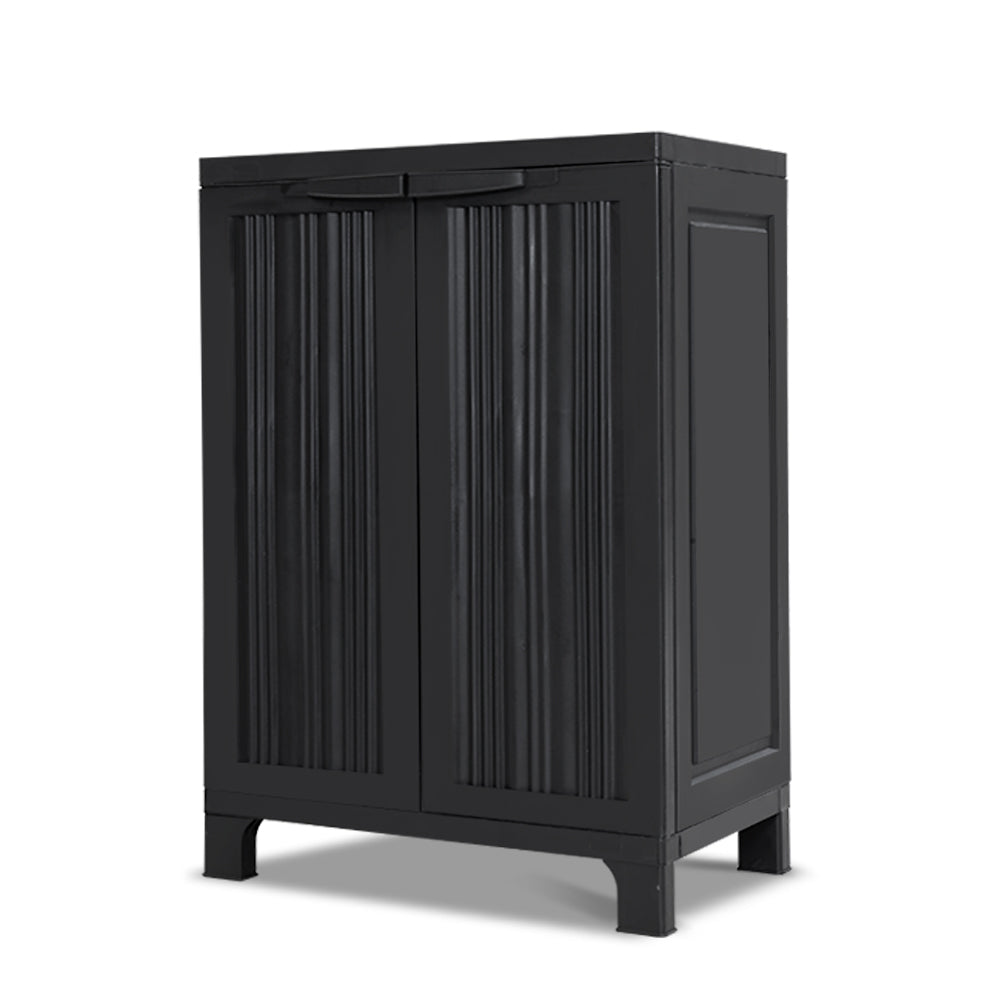 Outdoor Half Size Storage Cabinet Lockable Garage Shed Cupboard 92cm Black - Homecoze