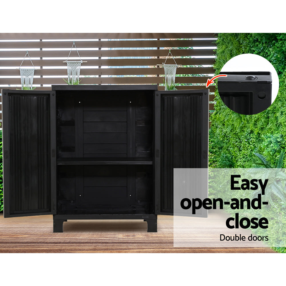 Outdoor Half Size Storage Cabinet Lockable Garage Shed Cupboard 92cm Black - Homecoze
