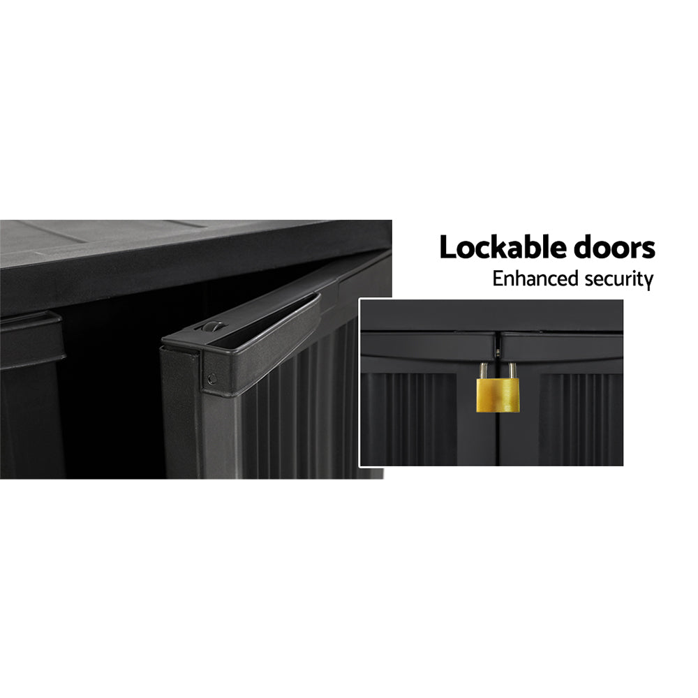 Outdoor Half Size Storage Cabinet Lockable Garage Shed Cupboard 92cm Black - Homecoze