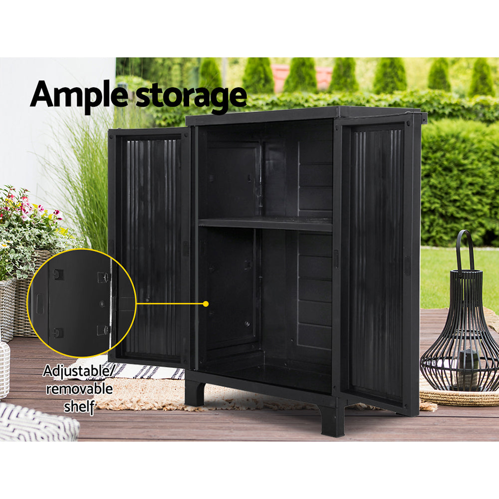 Outdoor Half Size Storage Cabinet Lockable Garage Shed Cupboard 92cm Black - Homecoze