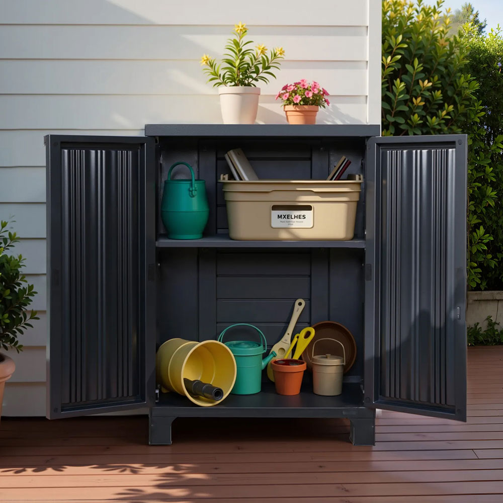 Outdoor Half Size Storage Cabinet Lockable Garage Shed Cupboard 92cm Black - Homecoze