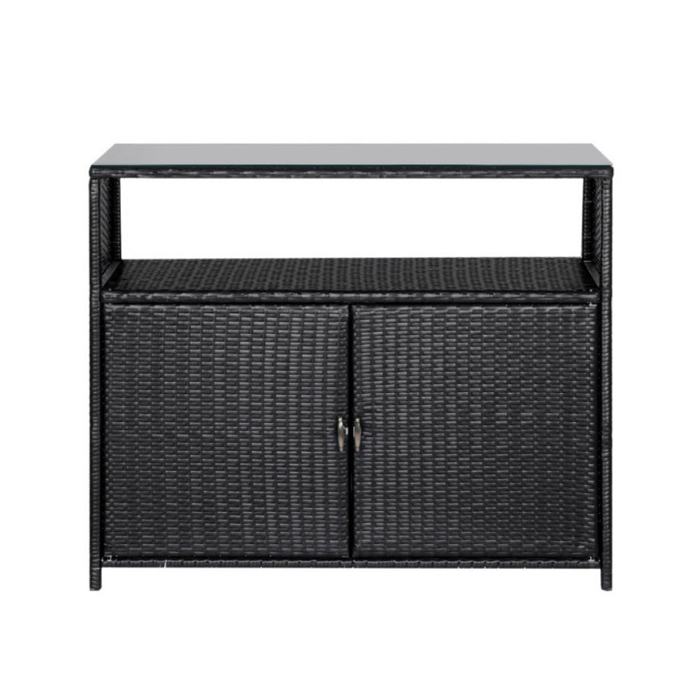 Outdoor Wicker Storage Cabinet & Bar Table – Black