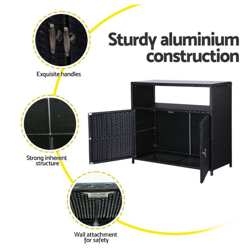 Outdoor Wicker Storage Cabinet & Bar Table – Black
