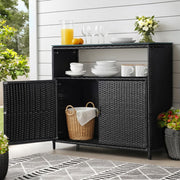Outdoor Wicker Storage Cabinet & Bar Table – Black
