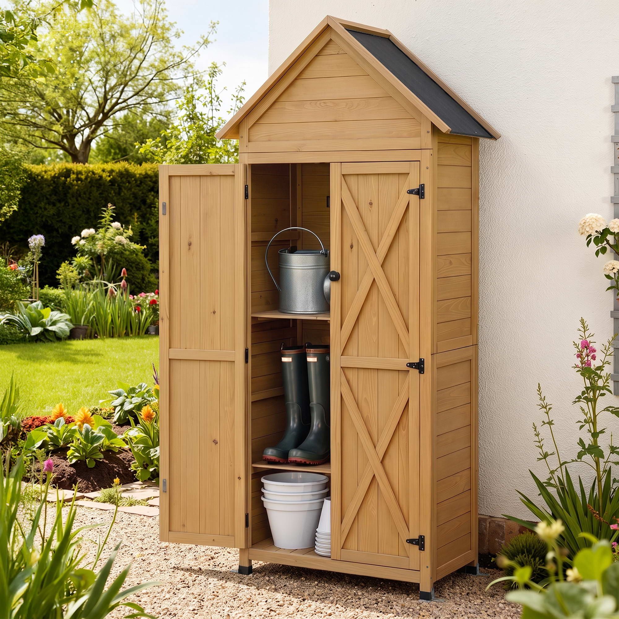 Outdoor Wooden Garden Storage Cabinet - Pine