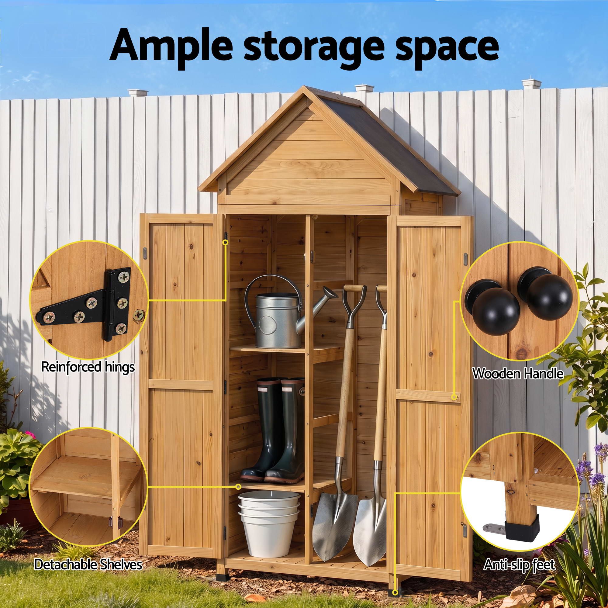 Outdoor Wooden Garden Storage Cabinet - Pine