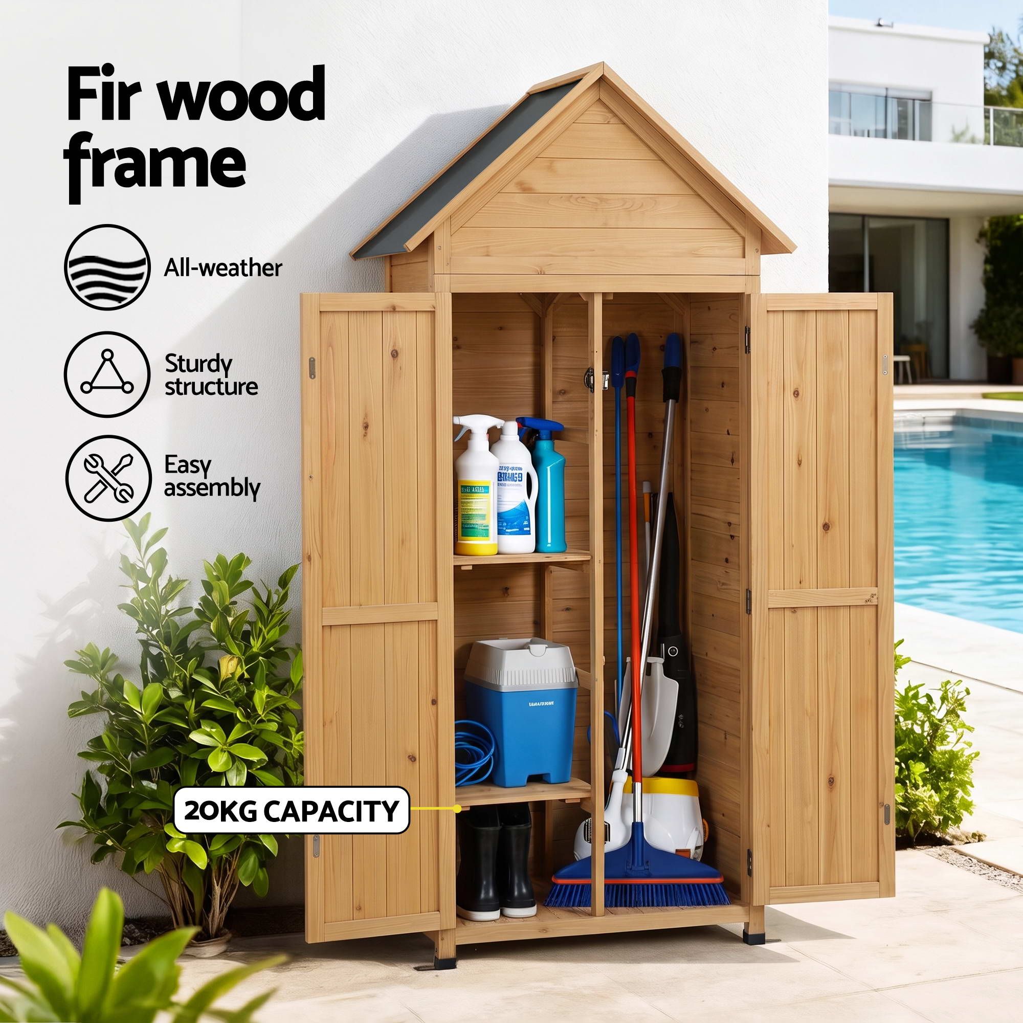 Outdoor Wooden Garden Storage Cabinet - Pine
