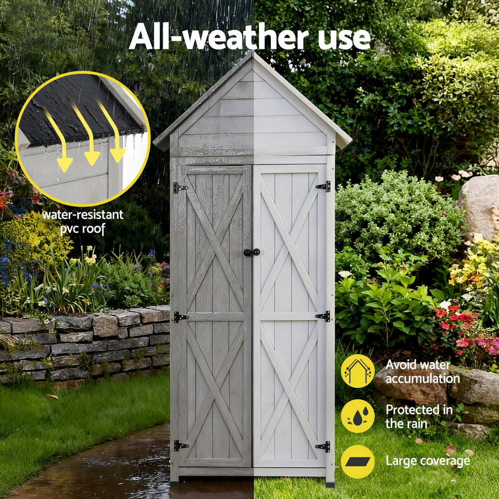 Outdoor Wooden Garden Storage Cabinet - Grey - Homecoze