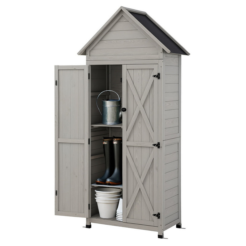 Outdoor Wooden Garden Storage Cabinet - Grey - Homecoze