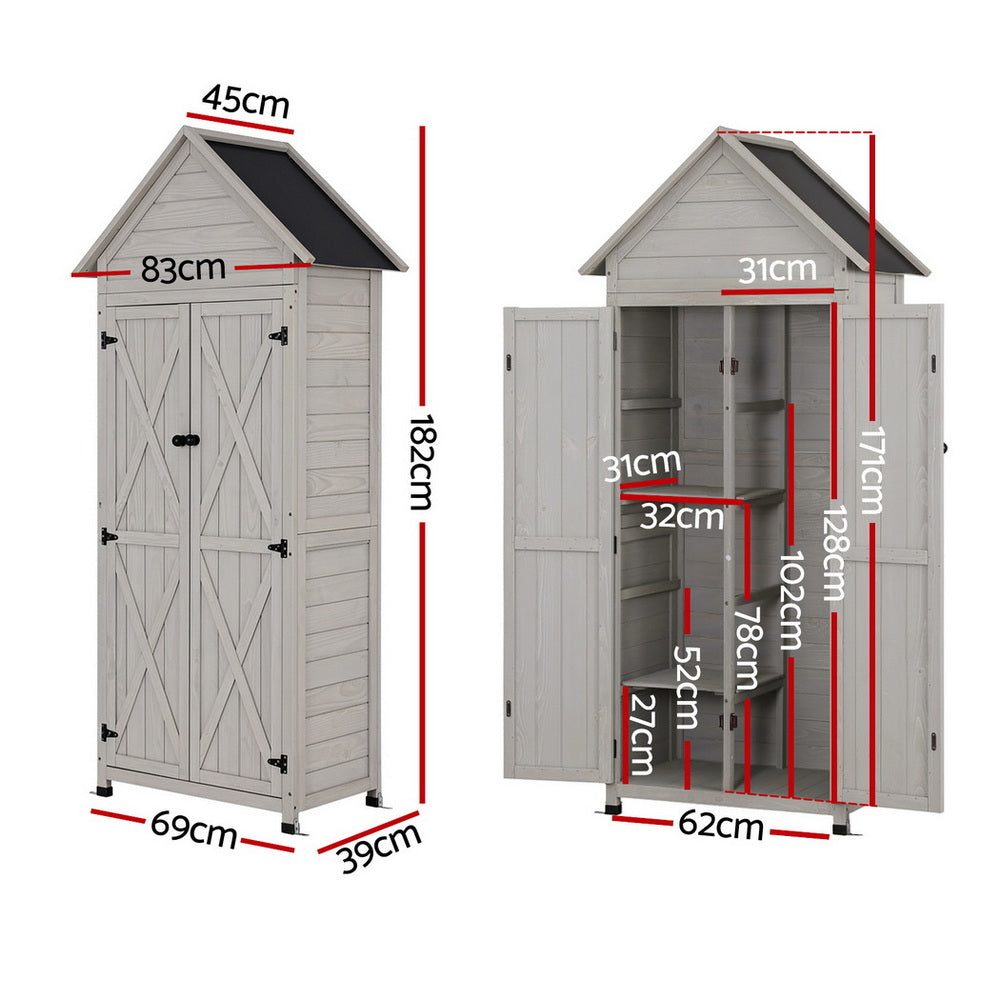 Outdoor Wooden Garden Storage Cabinet - Grey - Homecoze