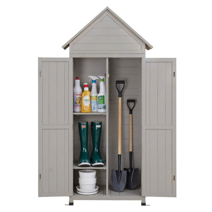 Outdoor Wooden Garden Storage Cabinet - Grey - Homecoze