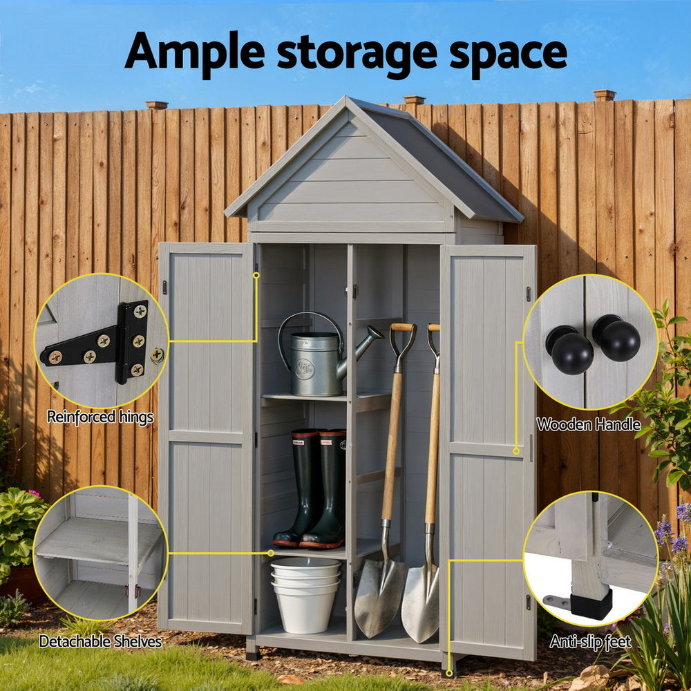 Outdoor Wooden Garden Storage Cabinet - Grey - Homecoze