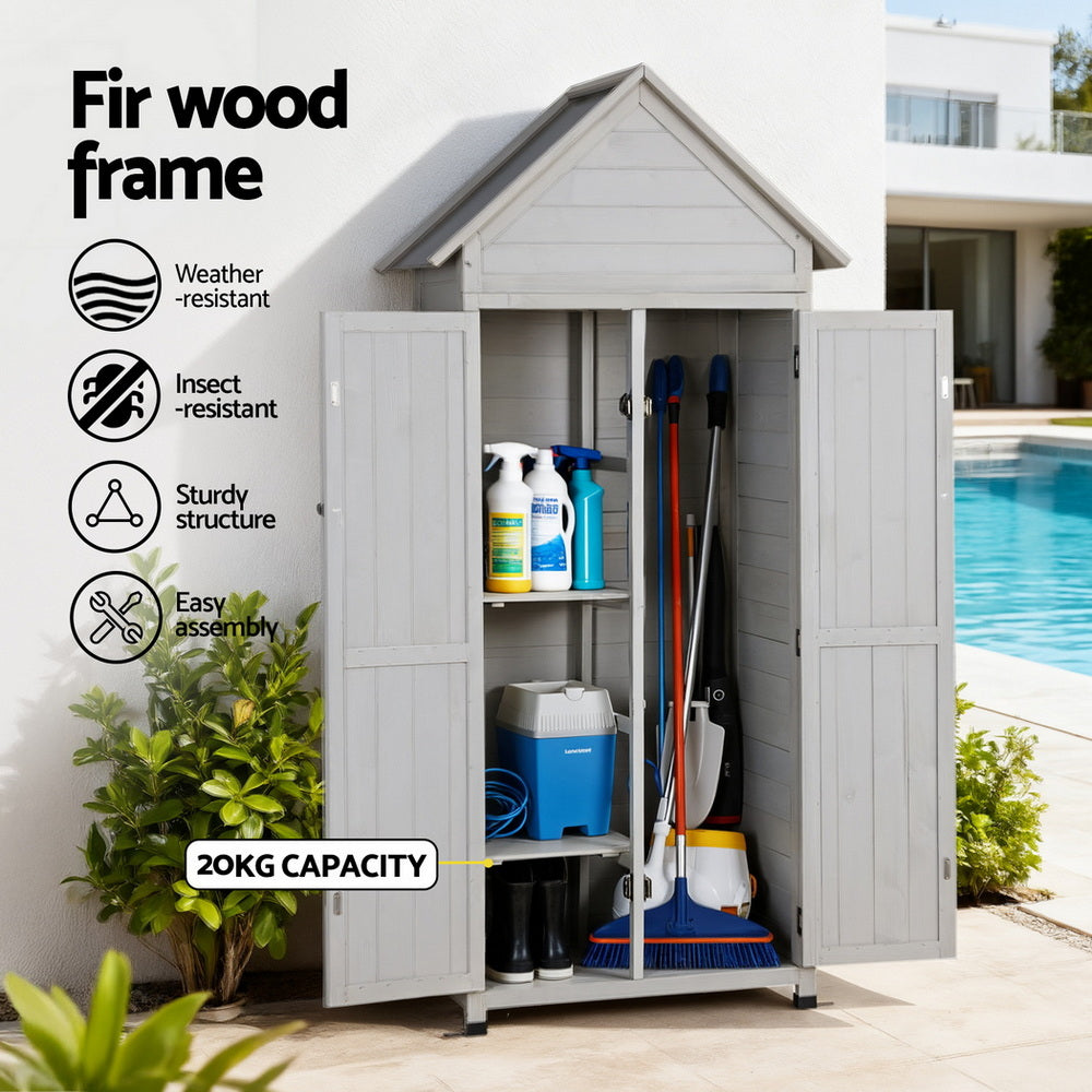 Outdoor Wooden Garden Storage Cabinet - Grey - Homecoze