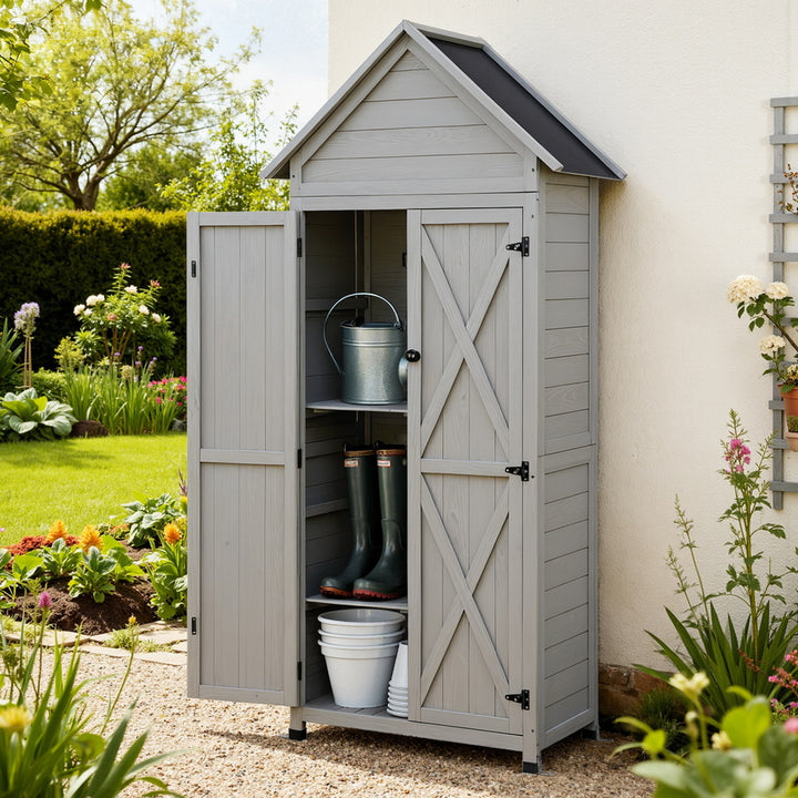 Outdoor Wooden Garden Storage Cabinet - Grey - Homecoze