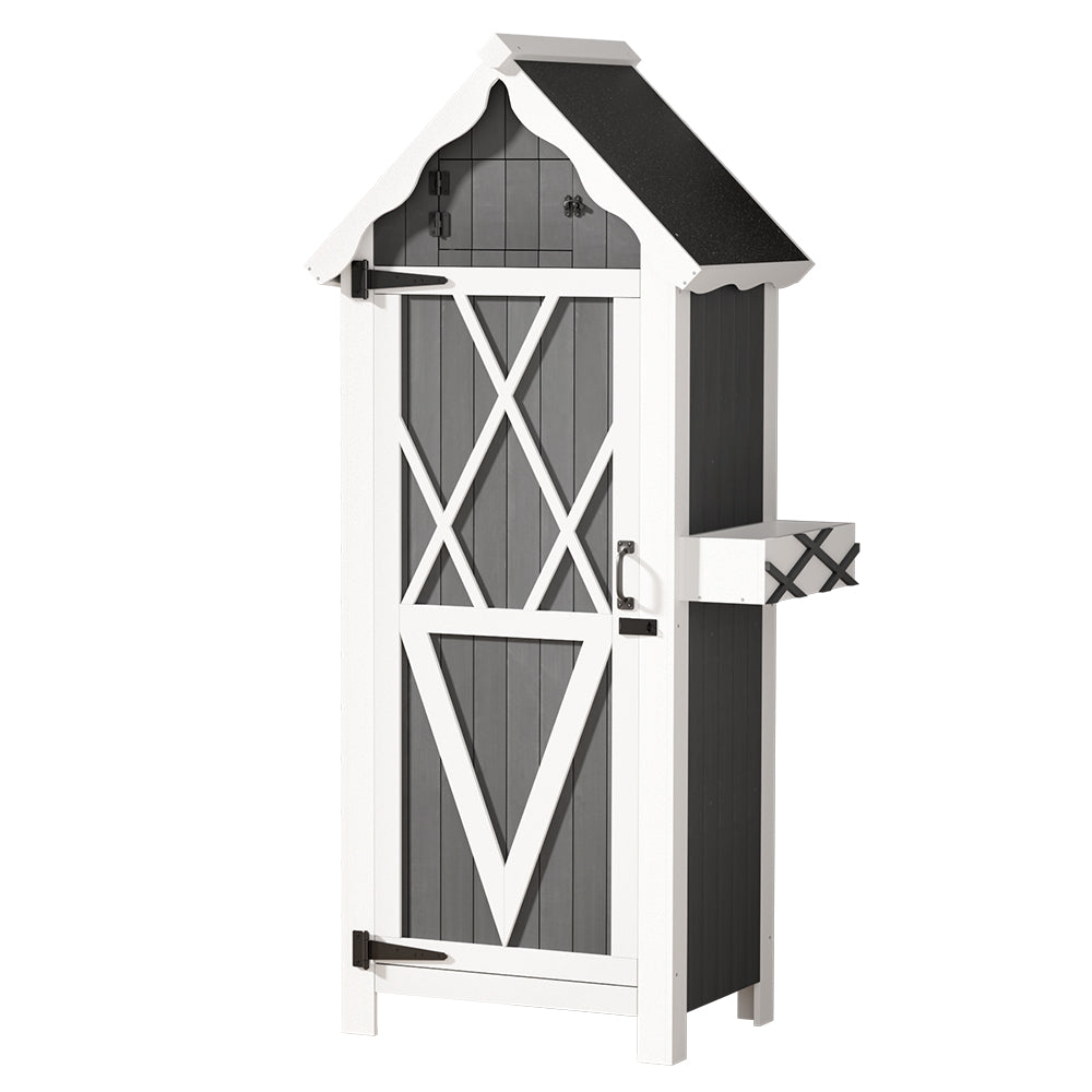 Outdoor Cottage Shed Garden Storage Cabinet - Grey/White - Homecoze