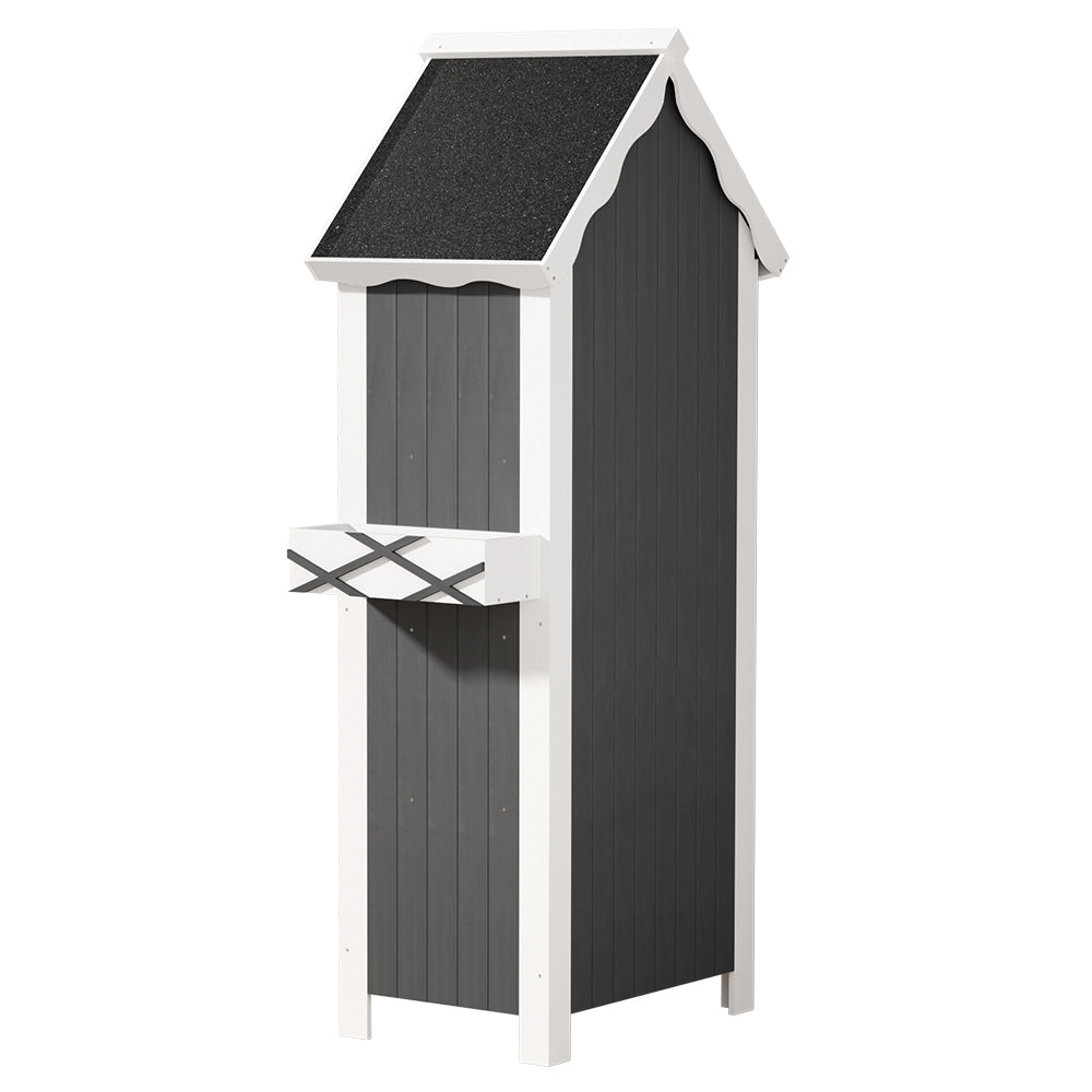 Outdoor Cottage Shed Garden Storage Cabinet - Grey/White - Homecoze