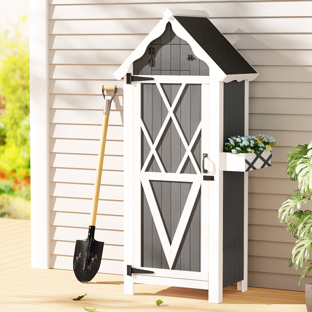Outdoor Cottage Shed Garden Storage Cabinet - Grey/White - Homecoze