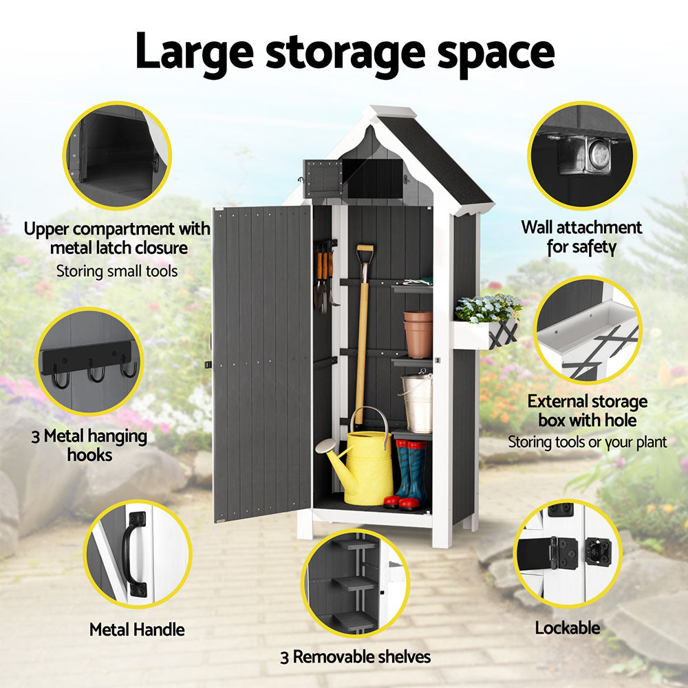 Outdoor Cottage Shed Garden Storage Cabinet - Grey/White - Homecoze