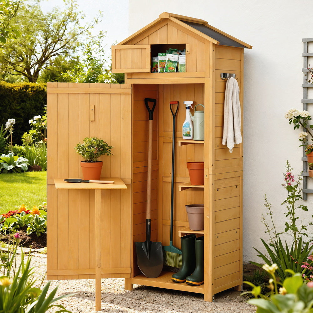 Outdoor Wooden Garden Storage Cabinet - Natural - Homecoze