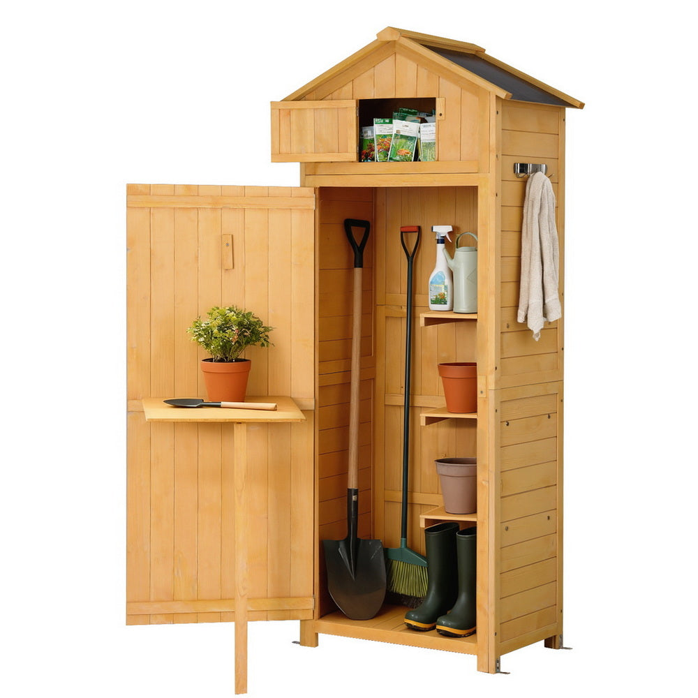 Outdoor Wooden Garden Storage Cabinet - Natural - Homecoze