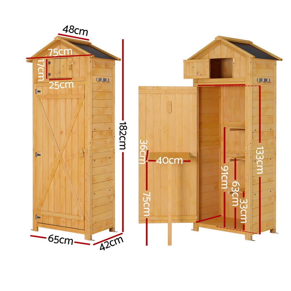 Outdoor Wooden Garden Storage Cabinet - Natural - Homecoze