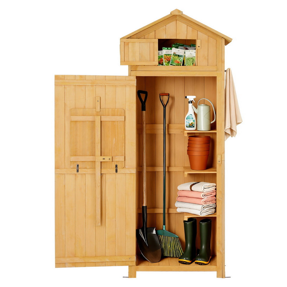 Outdoor Wooden Garden Storage Cabinet - Natural - Homecoze