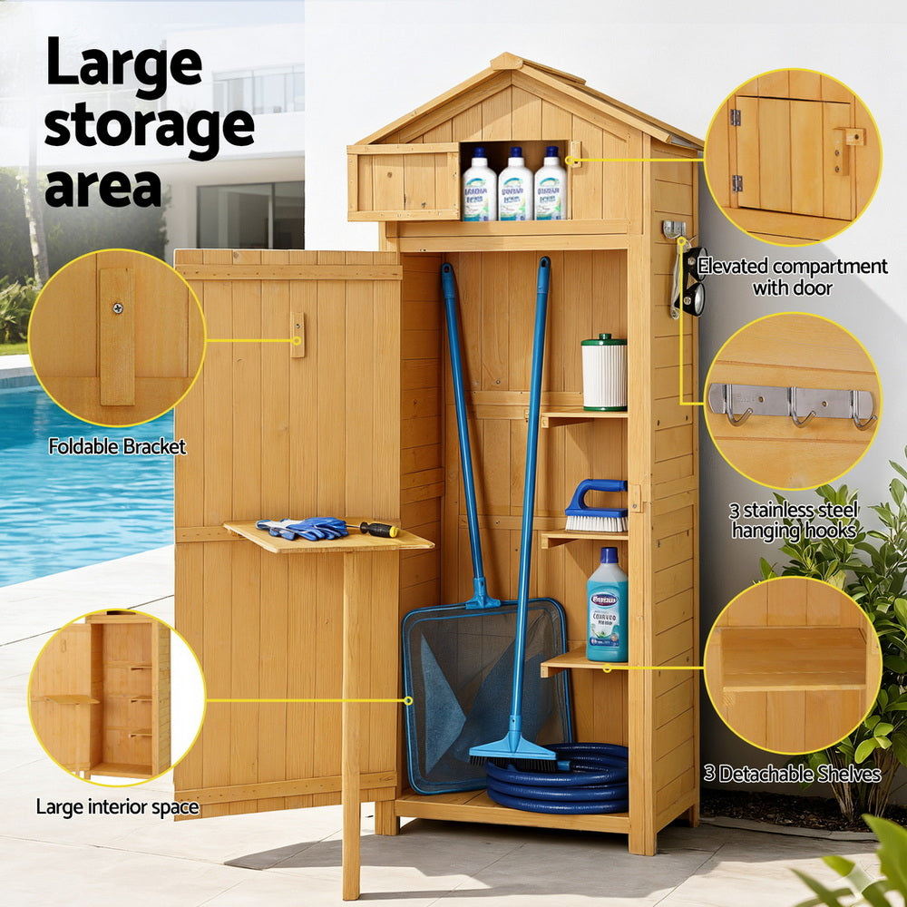 Outdoor Wooden Garden Storage Cabinet - Natural - Homecoze