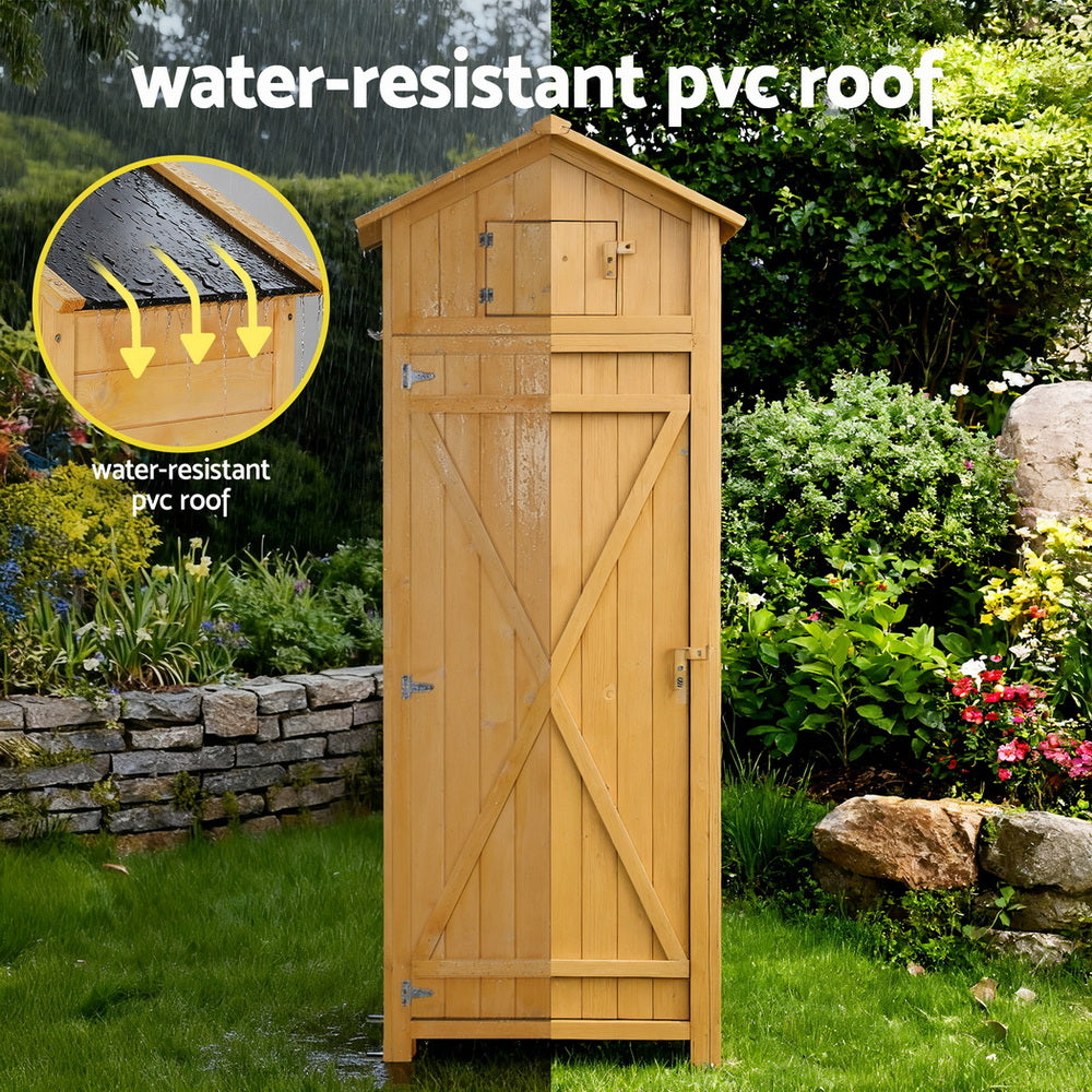 Outdoor Wooden Garden Storage Cabinet - Natural - Homecoze