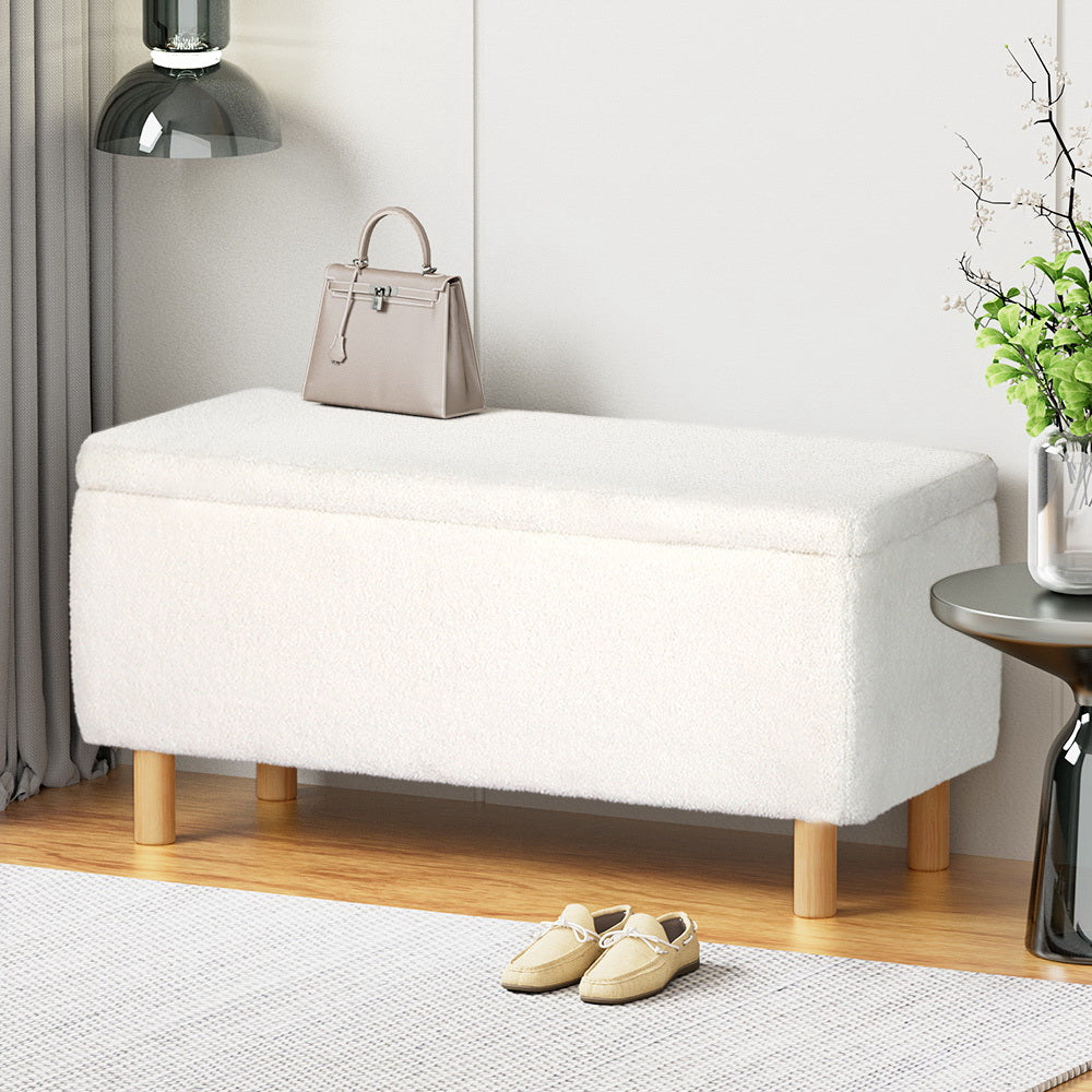 Premium Boucle Teddy Fabric 99cm Storage Chest Ottoman Blanket Box - Homecoze