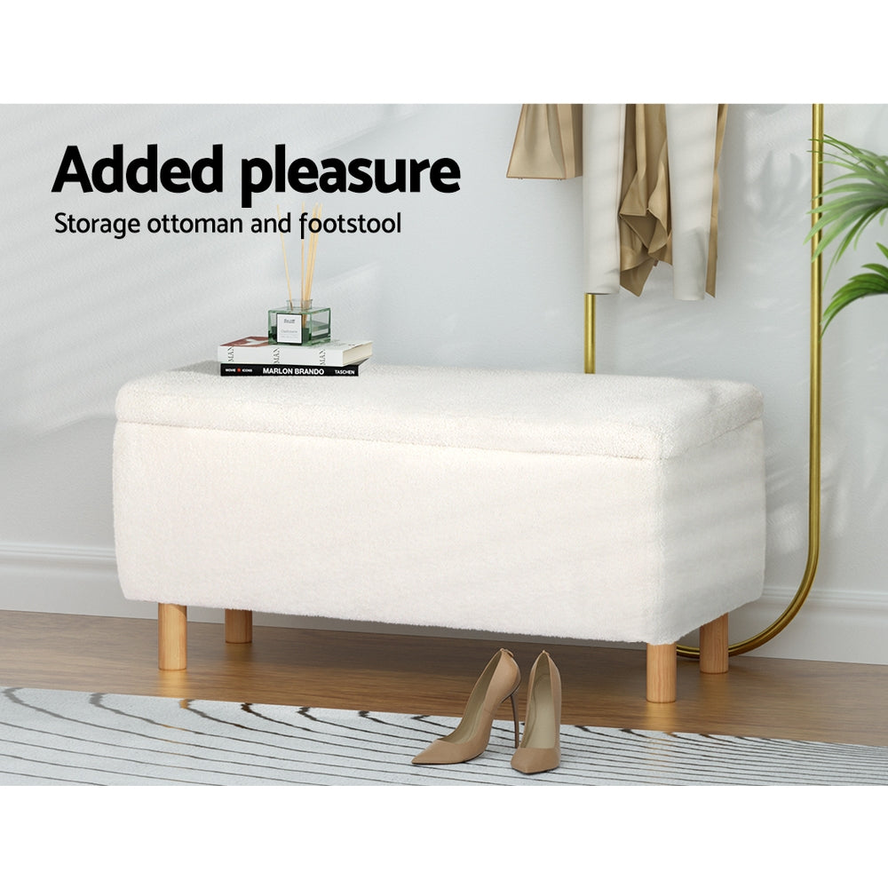 Premium Boucle Teddy Fabric 99cm Storage Chest Ottoman Blanket Box - Homecoze