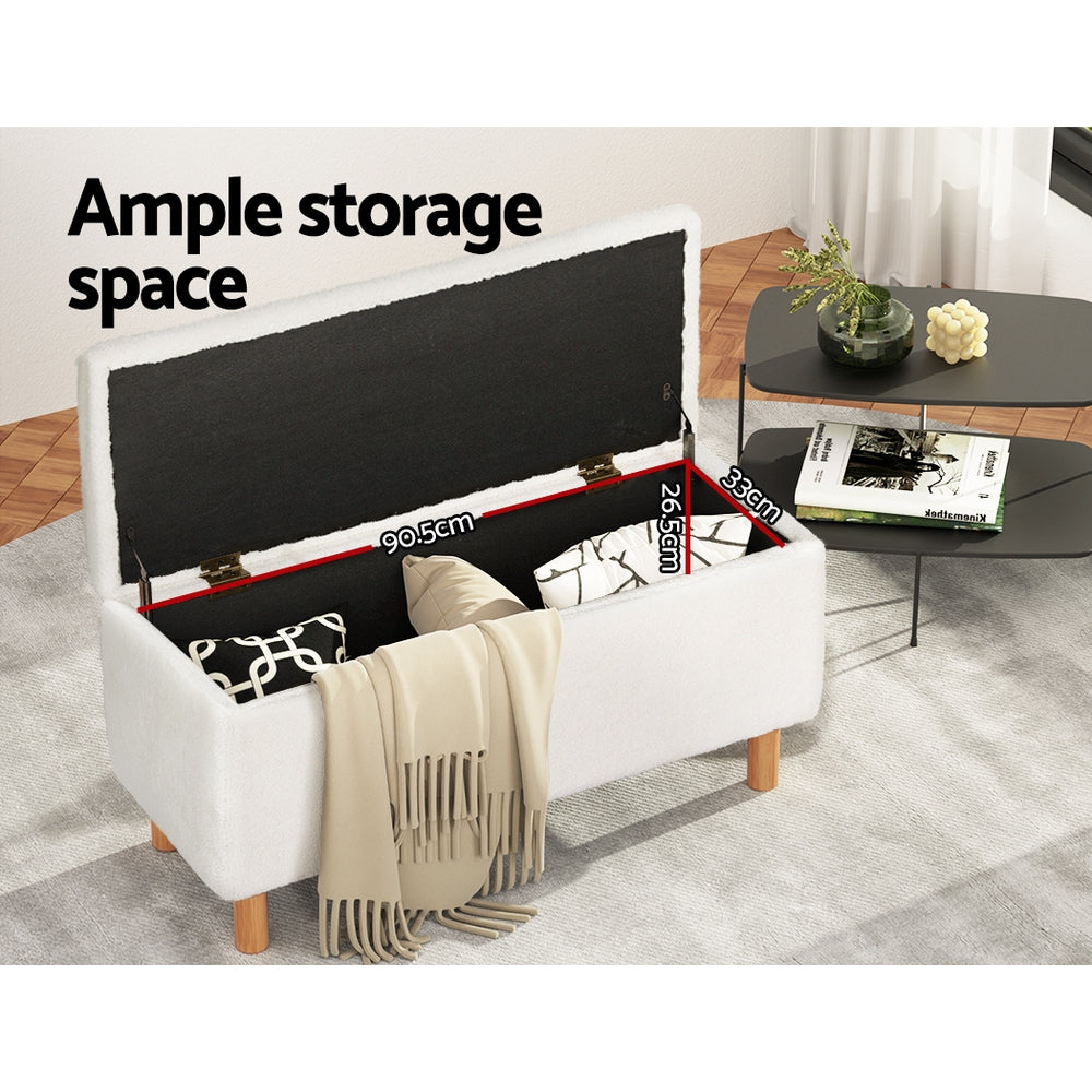 Premium Boucle Teddy Fabric 99cm Storage Chest Ottoman Blanket Box - Homecoze