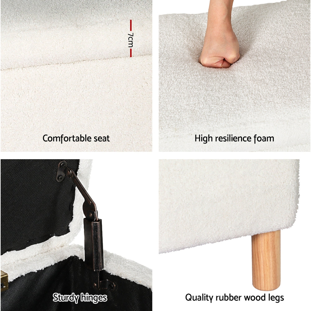 Premium Boucle Teddy Fabric 99cm Storage Chest Ottoman Blanket Box - Homecoze