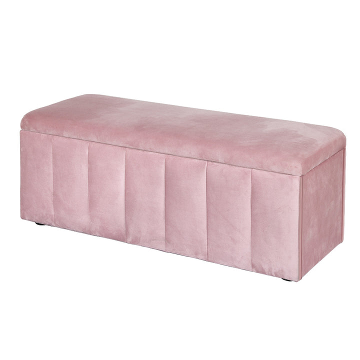 Premium Velvet 100cm Storage Chest Ottoman Blanket Box - Pink - Homecoze