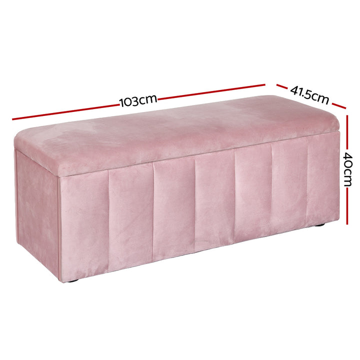 Premium Velvet 100cm Storage Chest Ottoman Blanket Box - Pink - Homecoze
