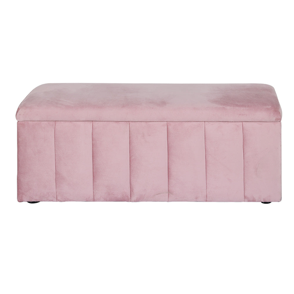 Premium Velvet 100cm Storage Chest Ottoman Blanket Box - Pink - Homecoze