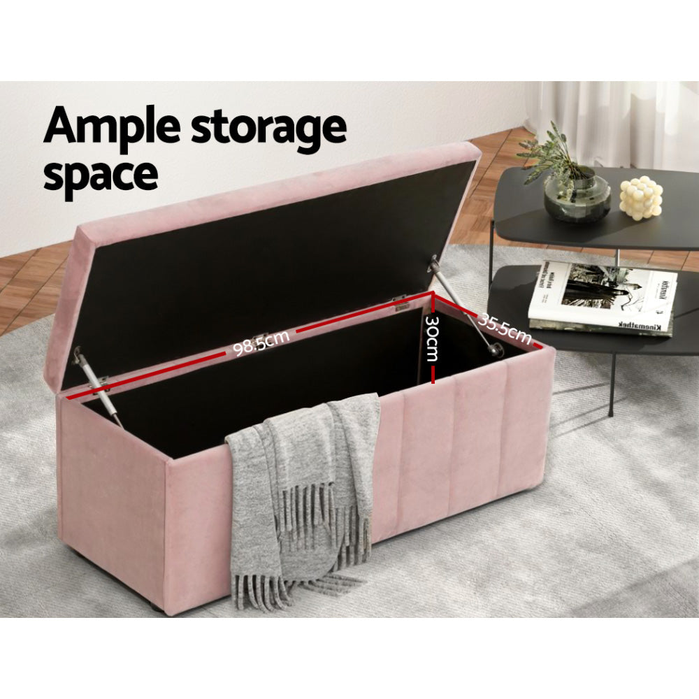 Premium Velvet 100cm Storage Chest Ottoman Blanket Box - Pink - Homecoze
