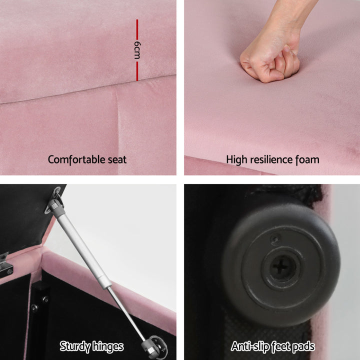 Premium Velvet 100cm Storage Chest Ottoman Blanket Box - Pink - Homecoze