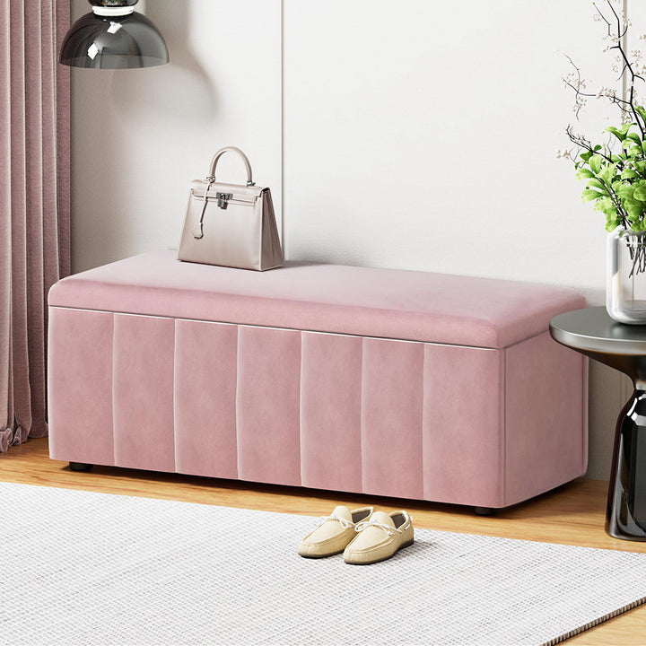 Premium Velvet 100cm Storage Chest Ottoman Blanket Box - Pink - Homecoze
