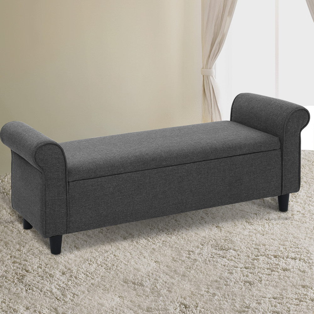 Fabric Storage Ottoman Bench Seat 125cm - Charcoal - Homecoze