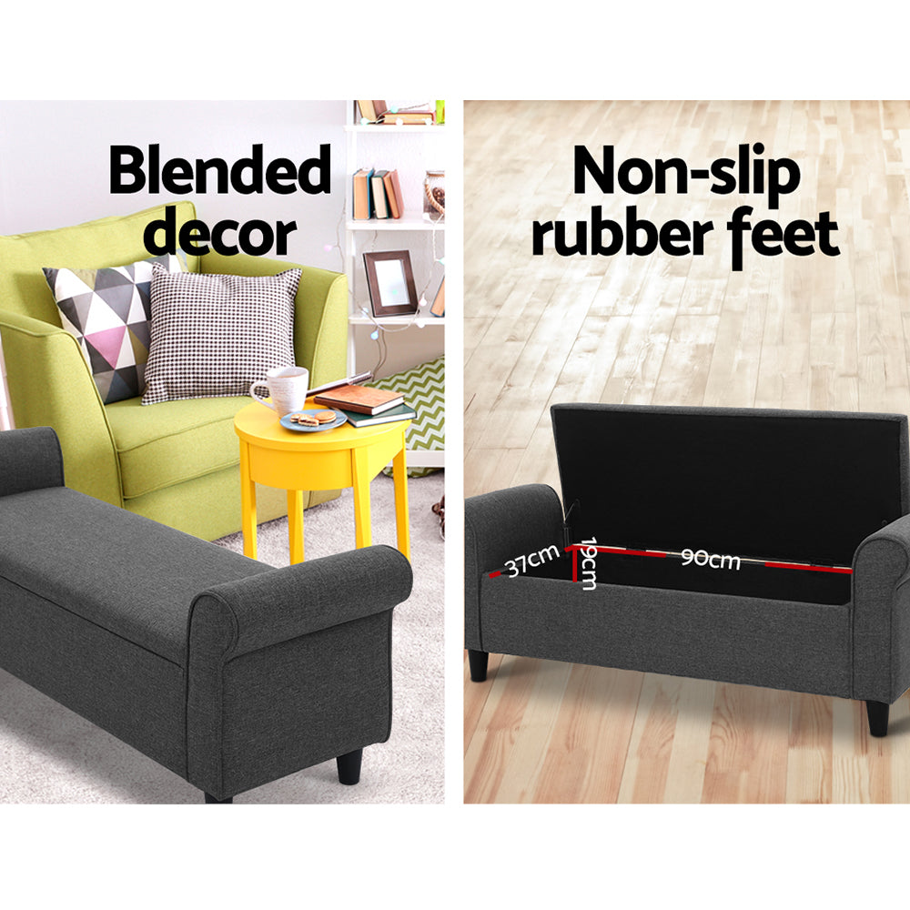 Fabric Storage Ottoman Bench Seat 125cm - Charcoal - Homecoze