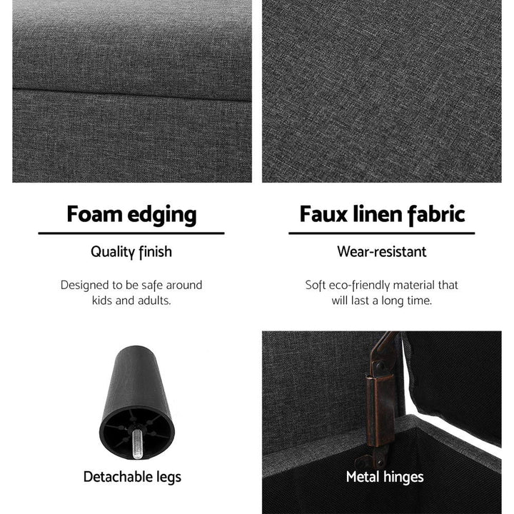 Fabric Storage Ottoman Bench Seat 125cm - Charcoal - Homecoze